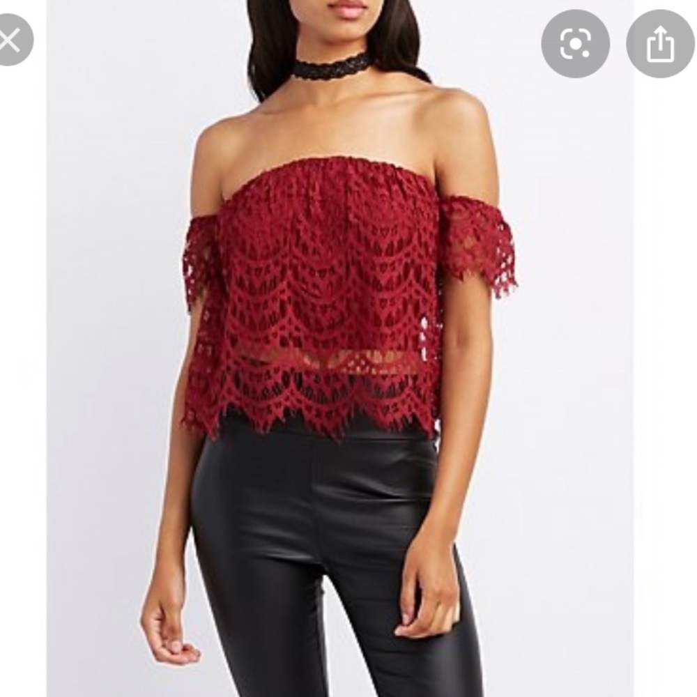 Charlotte Russe lace Off Shoulder crop Top